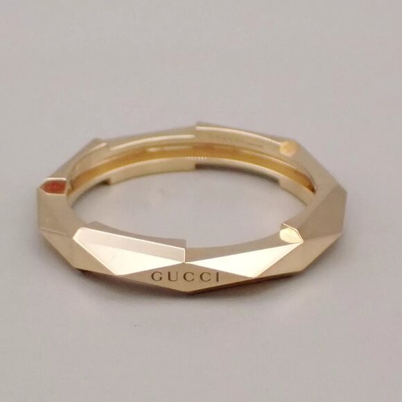 GUCCI Logo Link To Studded Ring Au750 (18K) Size 22 Yellow Gold Italy 25RK868 - Picture 2 of 13